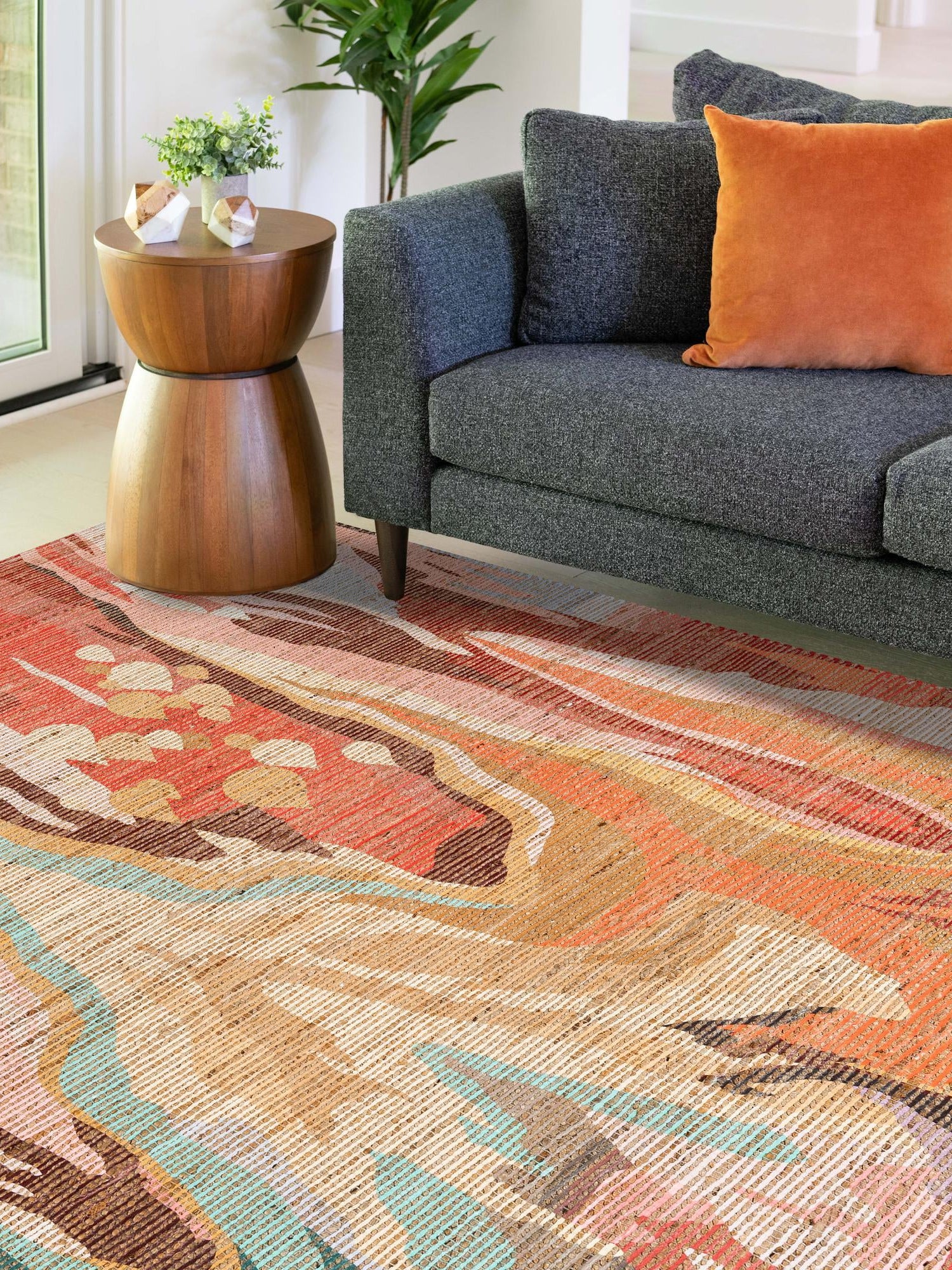 Multicolor 2' x 3' 1 Chenille Jute Rectangle Area Rug Vintage Distressed Boho All Natural Eco-Friendly Sustainable Carpet for Living Dining Office Dorm Rooms for Sale at Rug Engine
