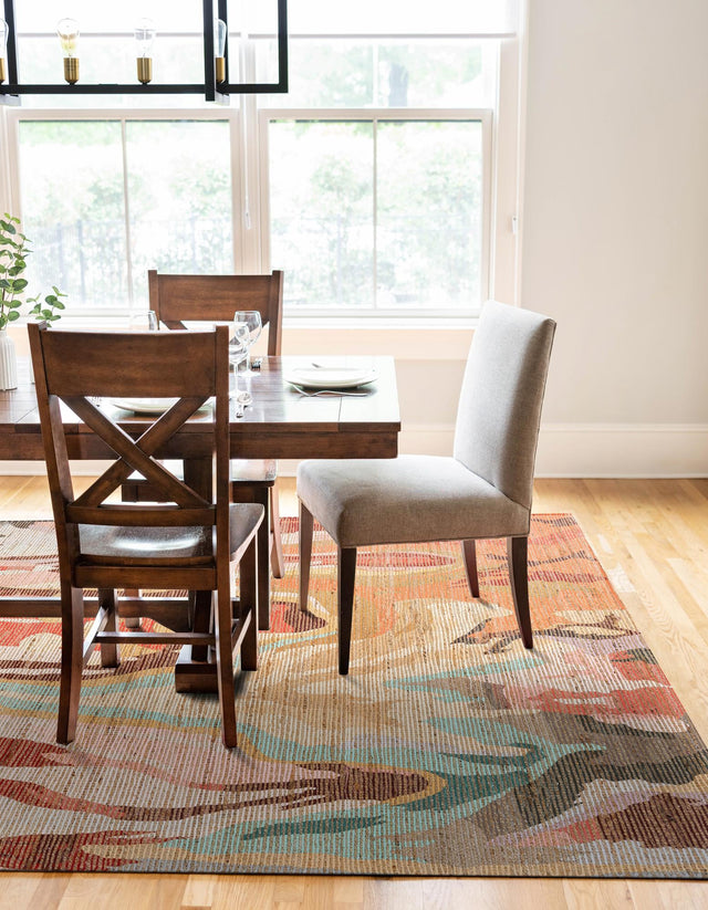 Multicolor 4' 1 x 6' 1 Chenille Jute Rectangle Area Rug Vintage Distressed Boho All Natural Eco-Friendly Sustainable Carpet for Living Dining Office Dorm Rooms for Sale at Rug Engine