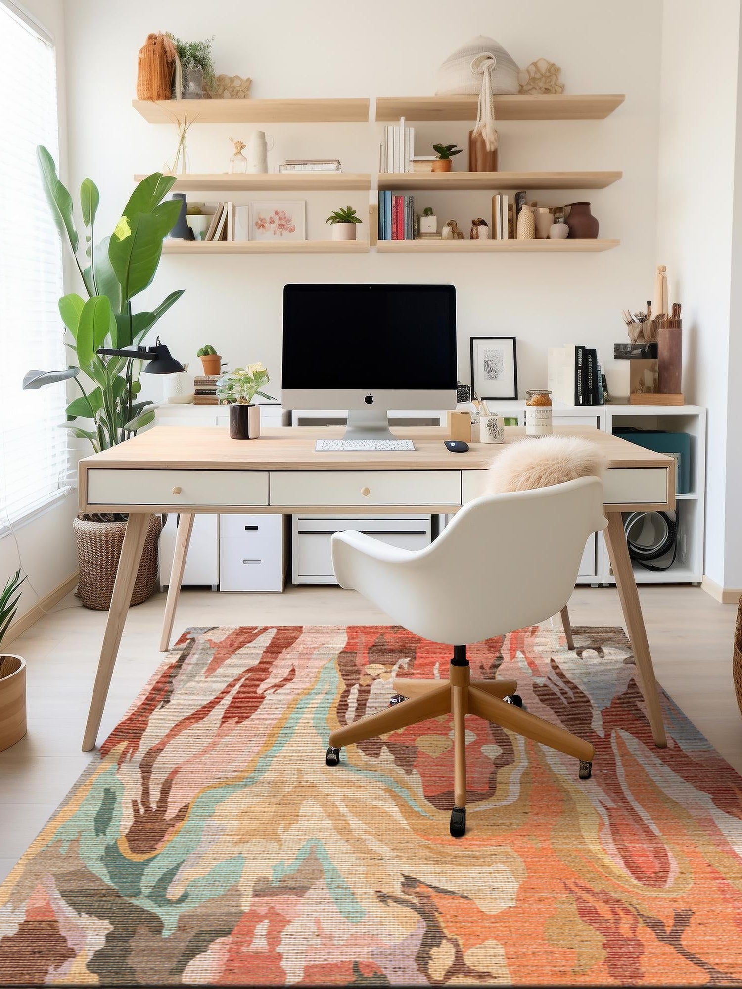 Multicolor 4' 1 x 6' 1 Chenille Jute Rectangle Area Rug Vintage Distressed Boho All Natural Eco-Friendly Sustainable Carpet for Living Dining Office Dorm Rooms for Sale at Rug Engine