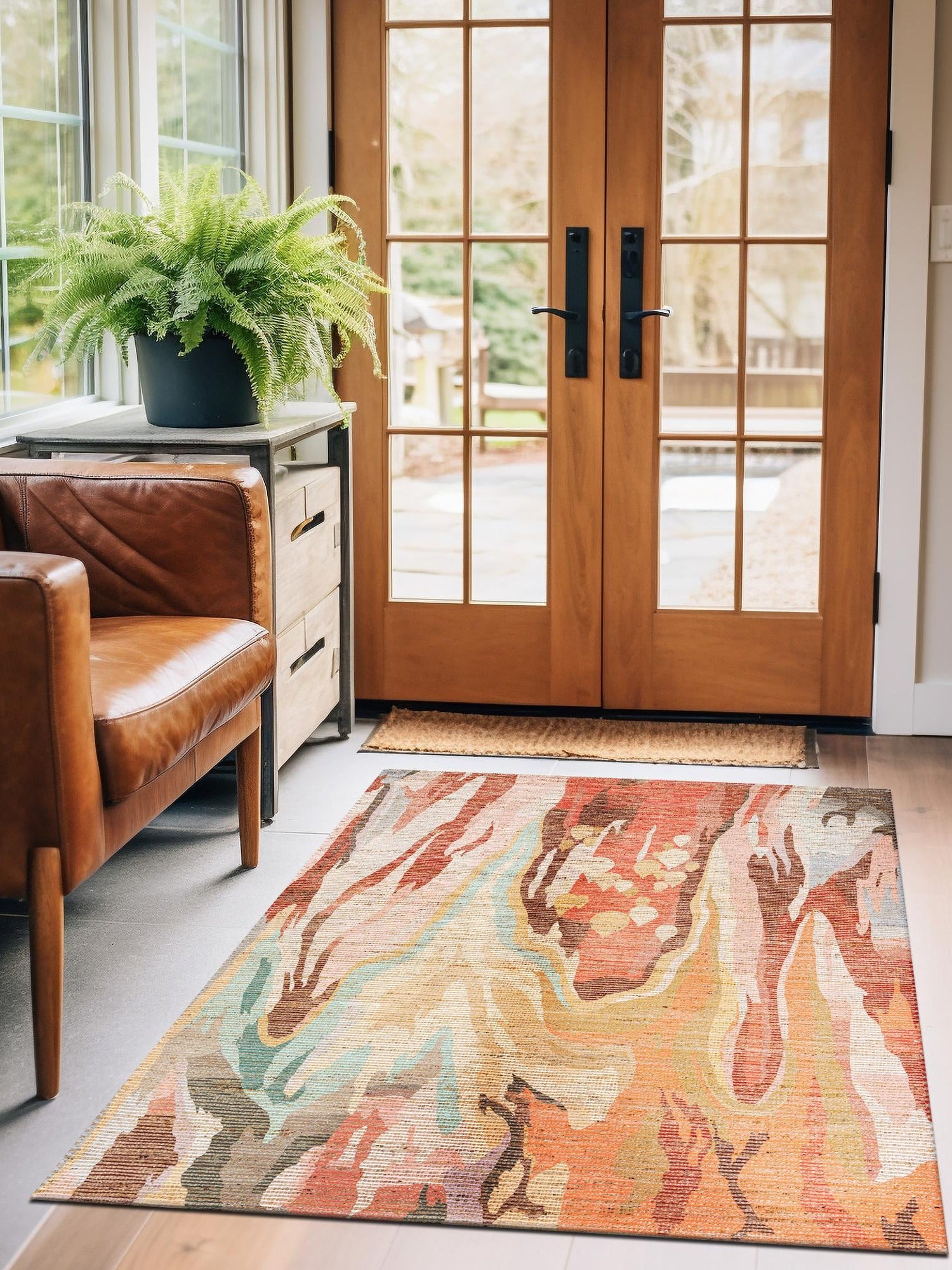 Multicolor 7' 10 x 10' Chenille Jute Rectangle Area Rug Vintage Distressed Boho All Natural Eco-Friendly Sustainable Carpet for Living Dining Office Dorm Rooms for Sale at Rug Engine