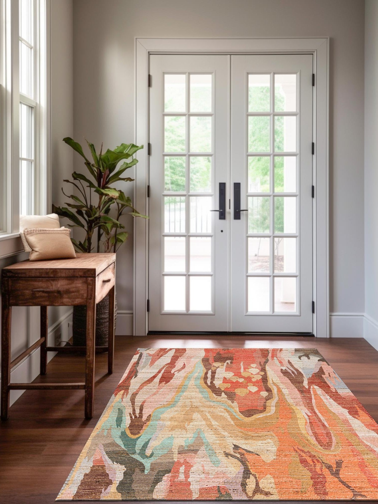 Multicolor 2' x 3' 1 Chenille Jute Rectangle Area Rug Vintage Distressed Boho All Natural Eco-Friendly Sustainable Carpet for Living Dining Office Dorm Rooms for Sale at Rug Engine