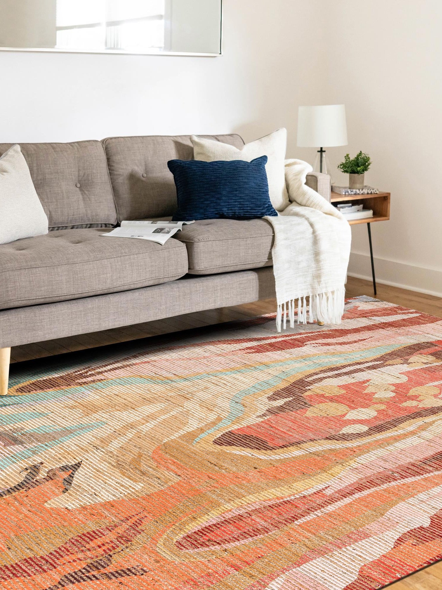 Multicolor 5' 1 x 8' Chenille Jute Rectangle Area Rug Vintage Distressed Boho All Natural Eco-Friendly Sustainable Carpet for Living Dining Office Dorm Rooms for Sale at Rug Engine