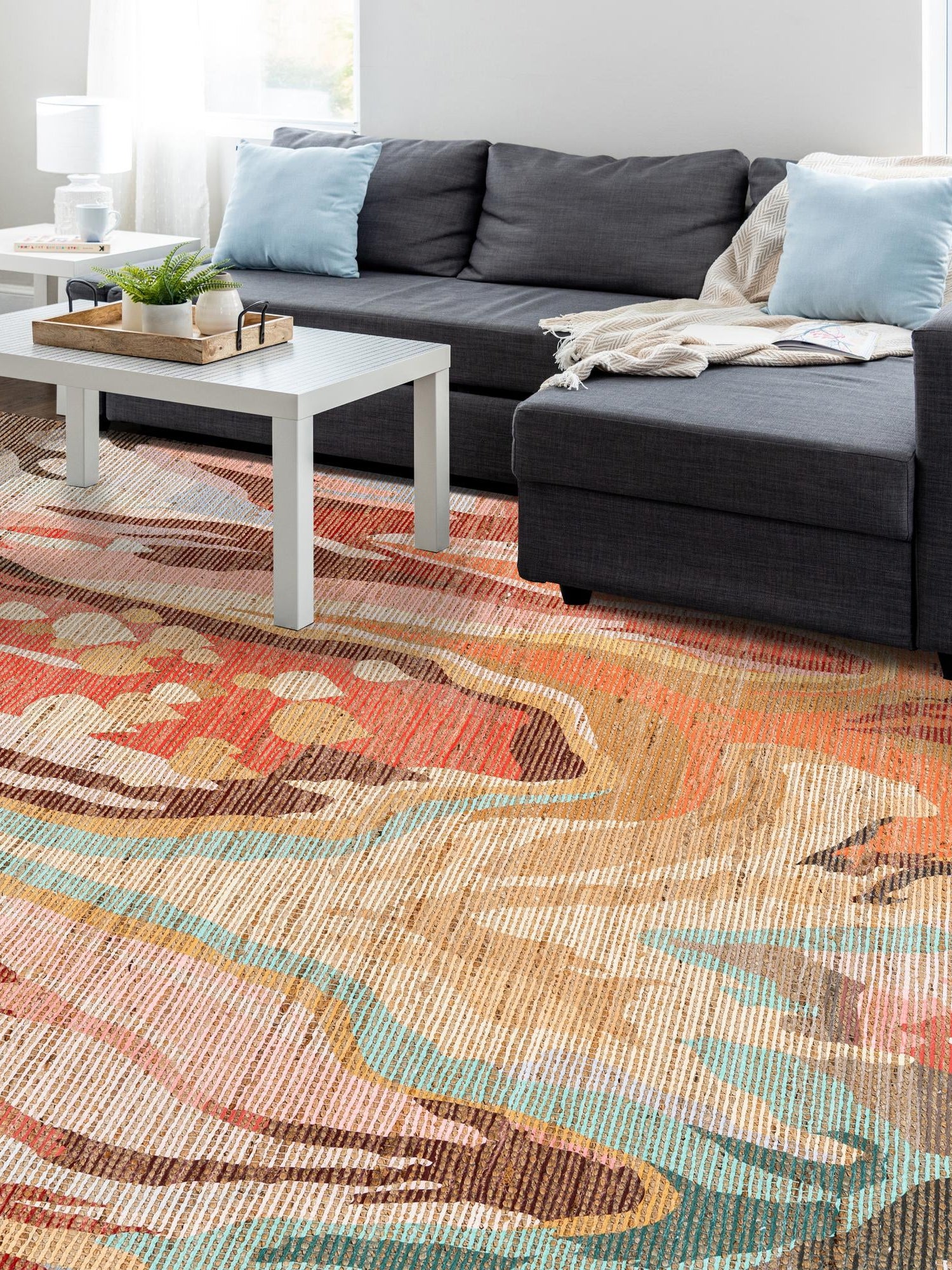 Multicolor 2' x 3' 1 Chenille Jute Rectangle Area Rug Vintage Distressed Boho All Natural Eco-Friendly Sustainable Carpet for Living Dining Office Dorm Rooms for Sale at Rug Engine