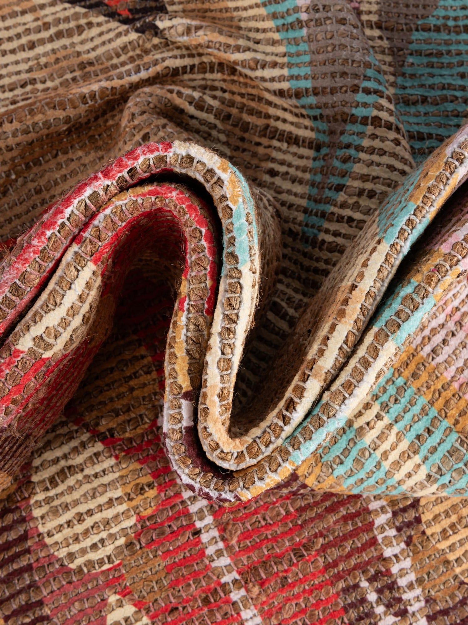 Multicolor 4' 1 x 6' 1 Chenille Jute Rectangle Area Rug Vintage Distressed Boho All Natural Eco-Friendly Sustainable Carpet for Living Dining Office Dorm Rooms for Sale at Rug Engine