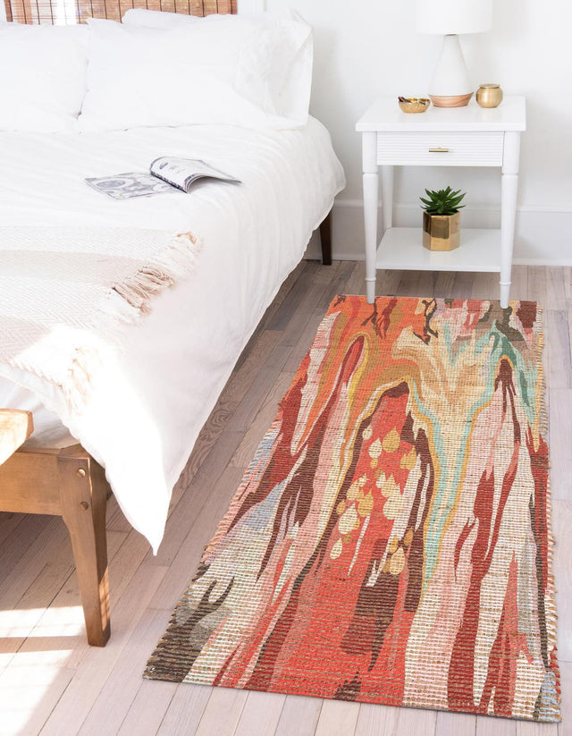 Multicolor 2' 2 x 8' Chenille Jute Runner Area Rug Vintage Distressed Boho All Natural Eco-Friendly Sustainable Carpet for Living Dining Office Dorm Rooms for Sale at Rug Engine