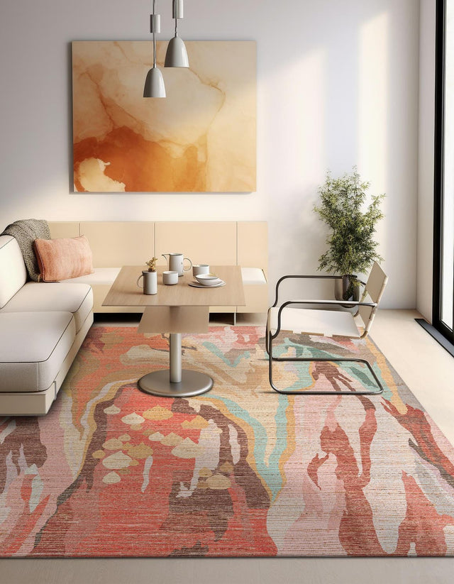 Multicolor 7' 10 x 7' 10 Chenille Jute Square Area Rug Vintage Distressed Boho All Natural Eco-Friendly Sustainable Carpet for Living Dining Office Dorm Rooms for Sale at Rug Engine