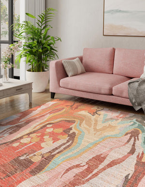 Multicolor 7' 10 x 7' 10 Chenille Jute Square Area Rug Vintage Distressed Boho All Natural Eco-Friendly Sustainable Carpet for Living Dining Office Dorm Rooms for Sale at Rug Engine