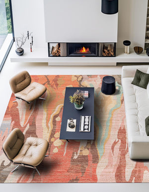 Multicolor 7' 10 x 7' 10 Chenille Jute Square Area Rug Vintage Distressed Boho All Natural Eco-Friendly Sustainable Carpet for Living Dining Office Dorm Rooms for Sale at Rug Engine