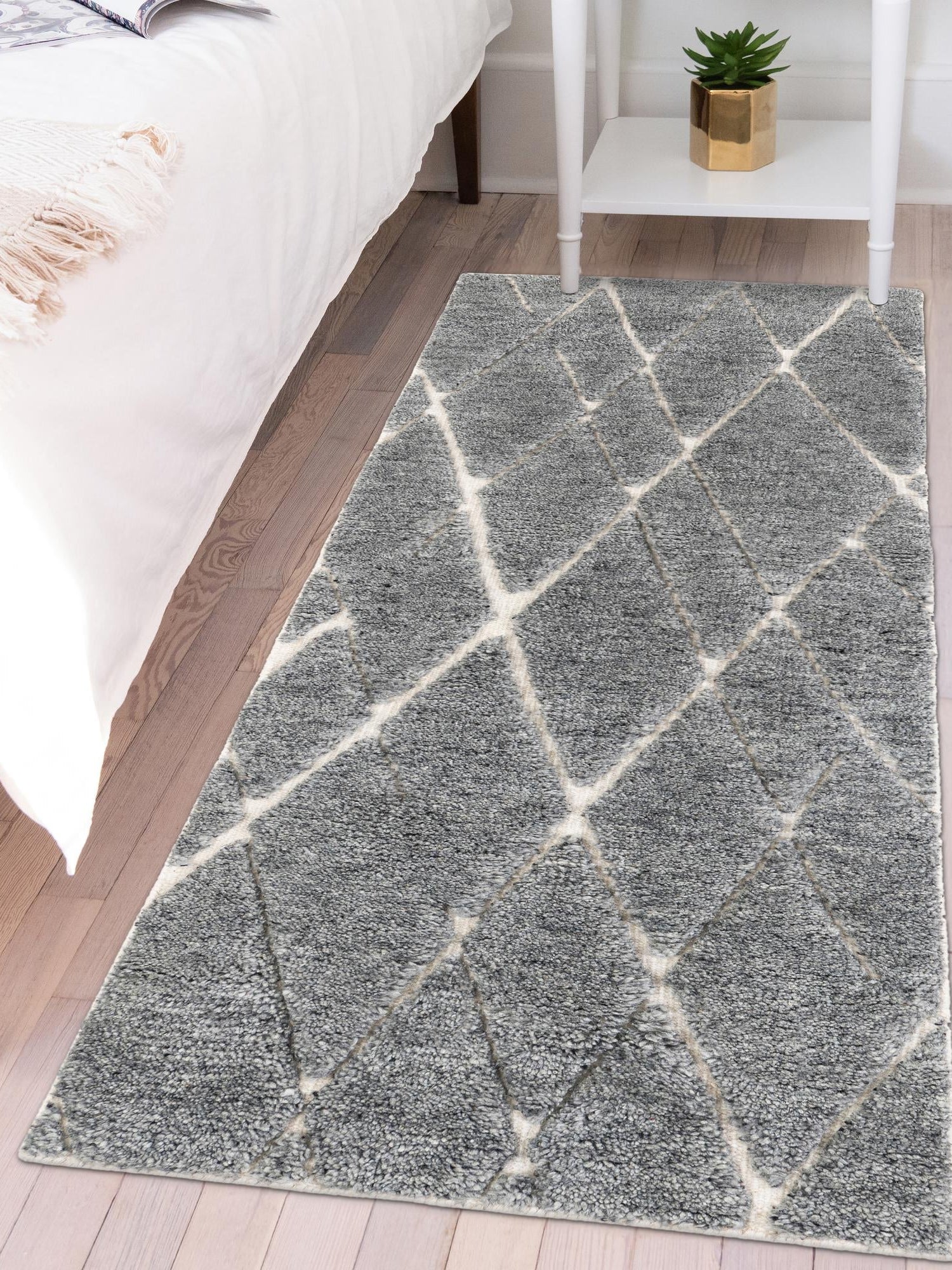 Silver Gray 2' 7 x 12' Atlas Moroccan Wool Runner Area Rug New Zealand Wool With Cotton Backing All Natural Indoor Living Dining Room Bedroom Office Carpet for Sale at Rug Engine