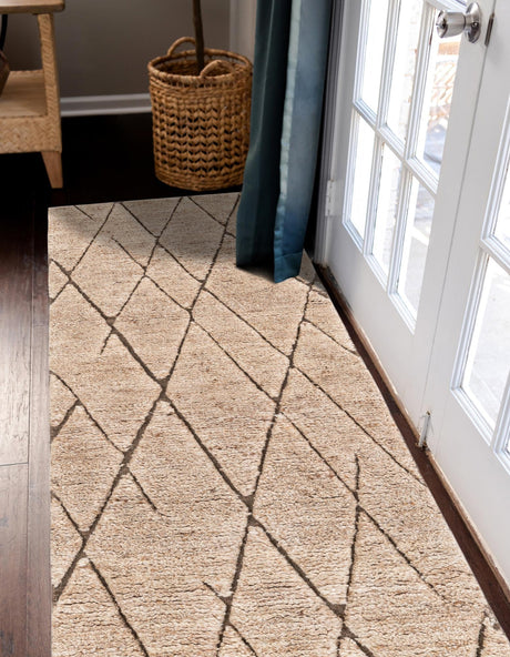 Camel Brown 2' 7 x 12' Atlas Moroccan Wool Runner Area Rug New Zealand Wool With Cotton Backing All Natural Indoor Living Dining Room Bedroom Office Carpet for Sale at Rug Engine