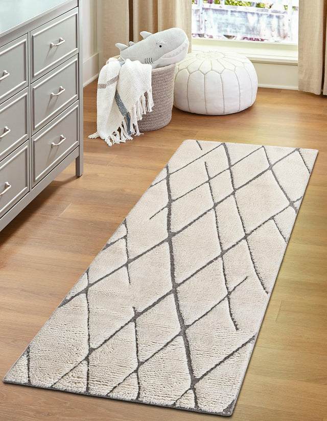 Pure Ivory 2' 7 x 10' Atlas Moroccan Wool Runner Area Rug New Zealand Wool With Cotton Backing All Natural Indoor Living Dining Room Bedroom Office Carpet for Sale at Rug Engine