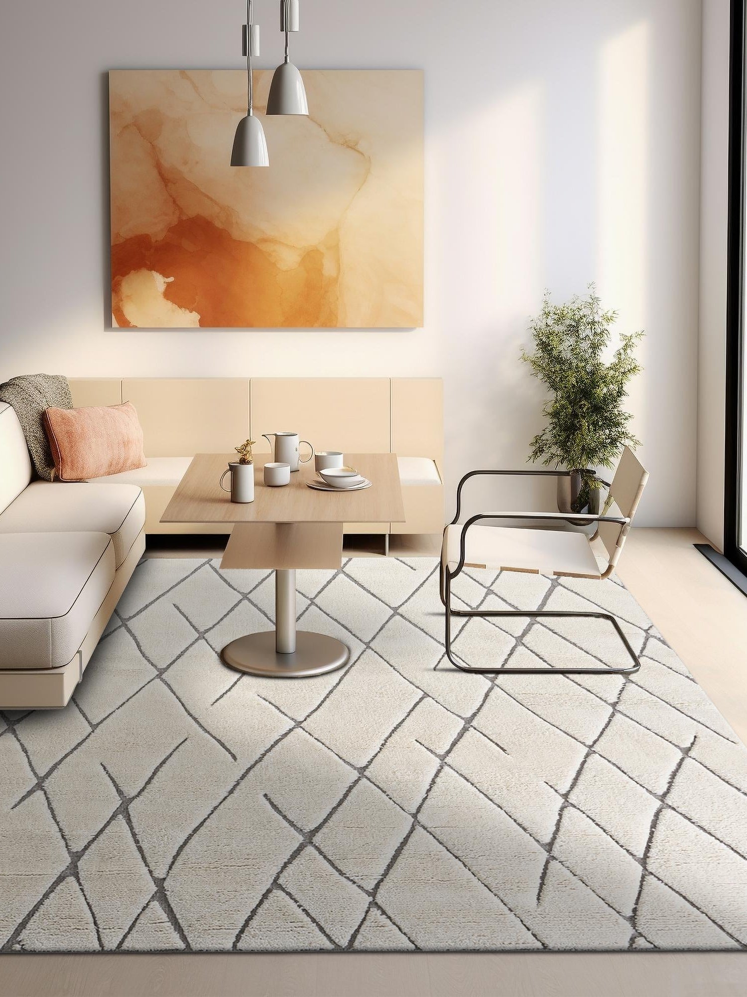 Pure Ivory 7' 10 x 7' 10 Atlas Moroccan Wool Square Area Rug New Zealand Wool With Cotton Backing All Natural Indoor Living Dining Room Bedroom Office Carpet for Sale at Rug Engine