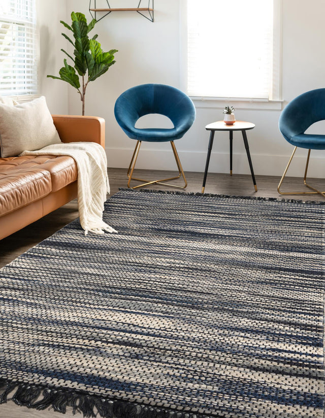 Navy Blue and Ivory 9' x 12' Chunky Jute Rectangle Area Rug 100% All Natural Jute Sustainable Eco-Friendly Carpet Mat for Natural Interior Design Homes for Sale at Rug Engine