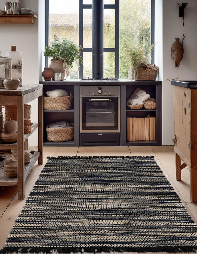 Navy Blue and Ivory 10' x 14' 1 Chunky Jute Rectangle Area Rug 100% All Natural Jute Sustainable Eco-Friendly Carpet Mat for Natural Interior Design Homes for Sale at Rug Engine