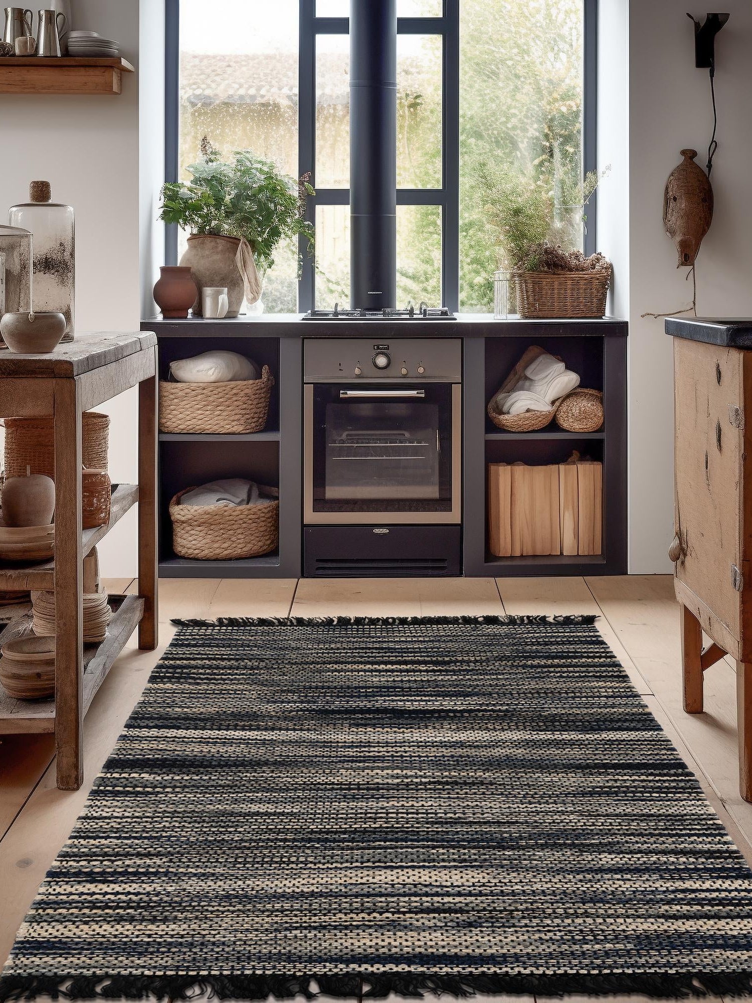 Navy Blue and Ivory 7' 10 x 10' Chunky Jute Rectangle Area Rug 100% All Natural Jute Sustainable Eco-Friendly Carpet Mat for Natural Interior Design Homes for Sale at Rug Engine