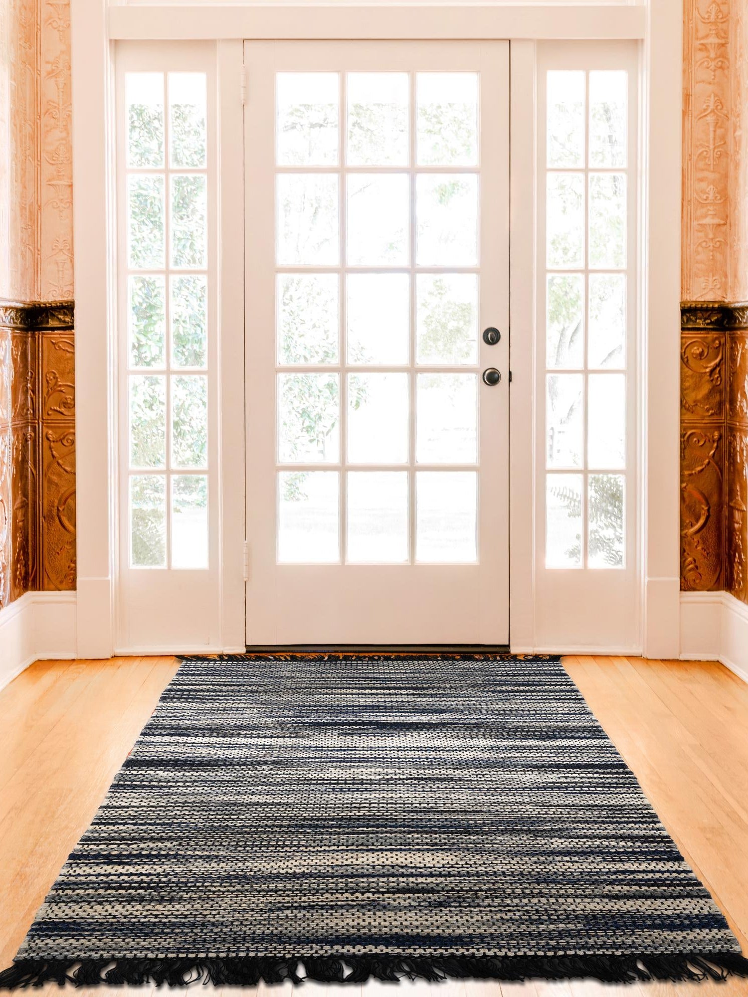 Navy Blue and Ivory 7' 10 x 10' Chunky Jute Rectangle Area Rug 100% All Natural Jute Sustainable Eco-Friendly Carpet Mat for Natural Interior Design Homes for Sale at Rug Engine