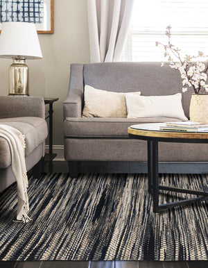 Navy Blue and Ivory 9' x 12' Chunky Jute Rectangle Area Rug 100% All Natural Jute Sustainable Eco-Friendly Carpet Mat for Natural Interior Design Homes for Sale at Rug Engine