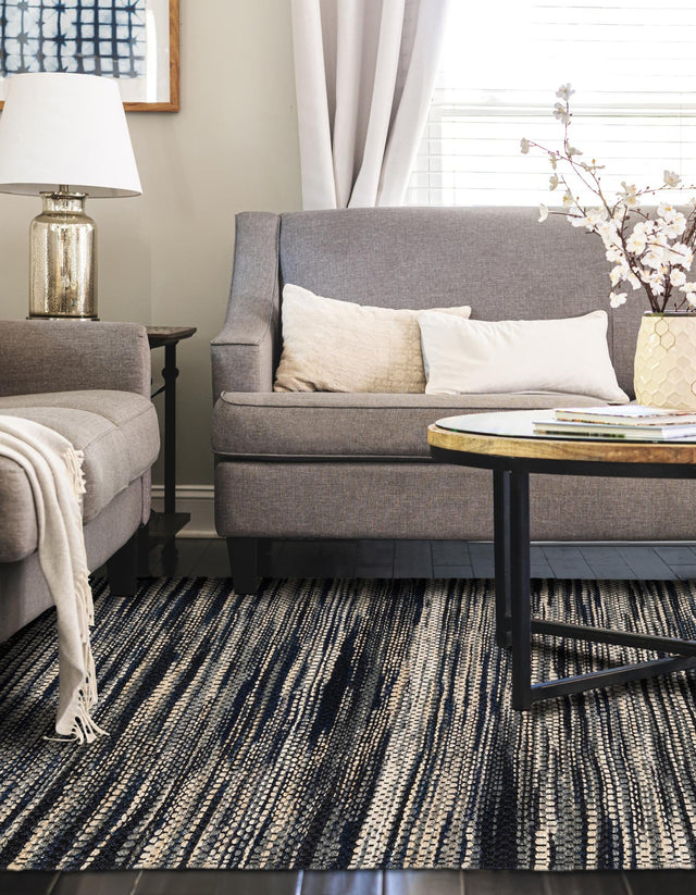 Navy Blue and Ivory 7' 10 x 10' Chunky Jute Rectangle Area Rug 100% All Natural Jute Sustainable Eco-Friendly Carpet Mat for Natural Interior Design Homes for Sale at Rug Engine