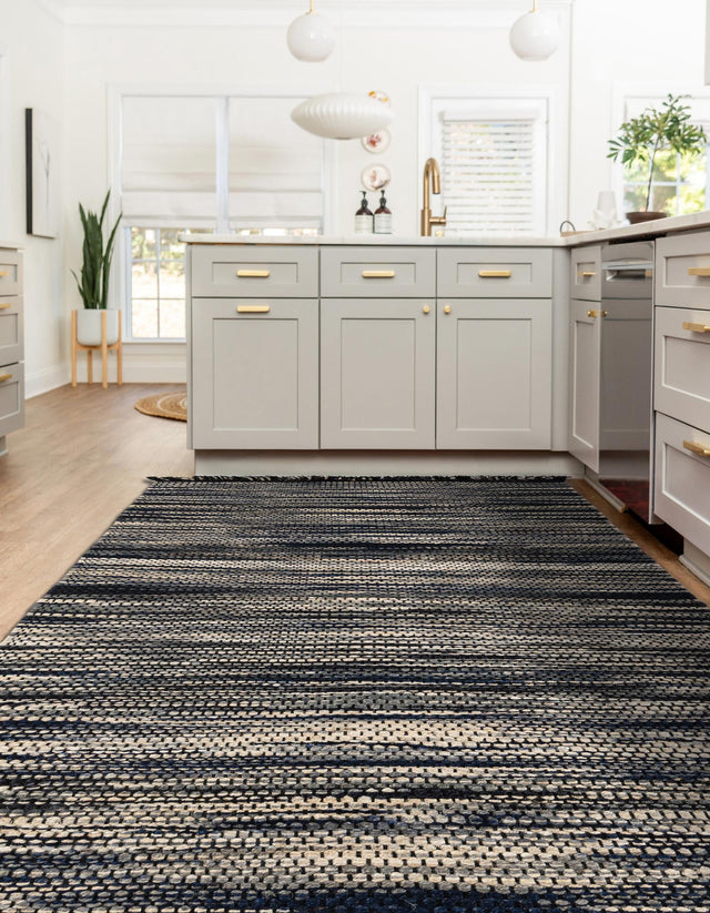 Navy Blue and Ivory 7' 1 x 10' Chunky Jute Rectangle Area Rug 100% All Natural Jute Sustainable Eco-Friendly Carpet Mat for Natural Interior Design Homes for Sale at Rug Engine