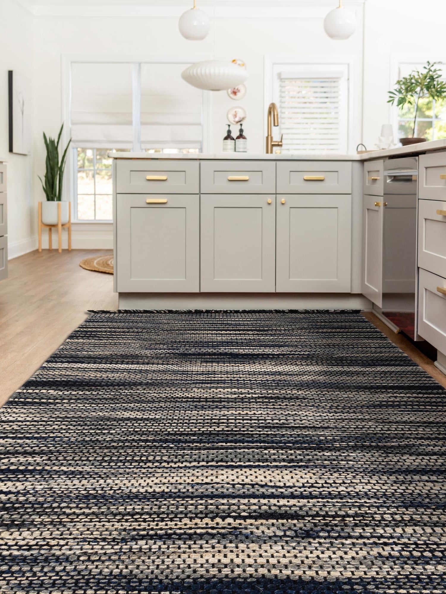 Navy Blue and Ivory 6' 1 x 9' Chunky Jute Rectangle Area Rug 100% All Natural Jute Sustainable Eco-Friendly Carpet Mat for Natural Interior Design Homes for Sale at Rug Engine