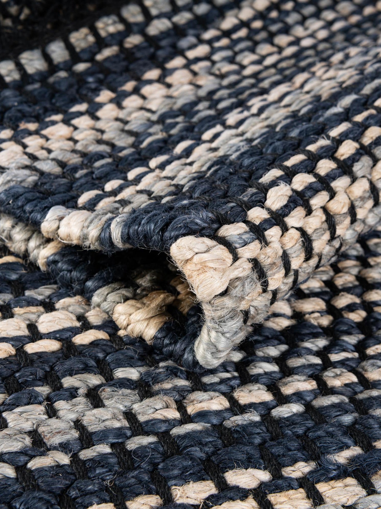 Navy Blue and Ivory 9' x 12' Chunky Jute Rectangle Area Rug 100% All Natural Jute Sustainable Eco-Friendly Carpet Mat for Natural Interior Design Homes for Sale at Rug Engine