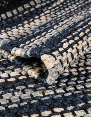 Navy Blue and Ivory 9' x 12' Chunky Jute Rectangle Area Rug 100% All Natural Jute Sustainable Eco-Friendly Carpet Mat for Natural Interior Design Homes for Sale at Rug Engine