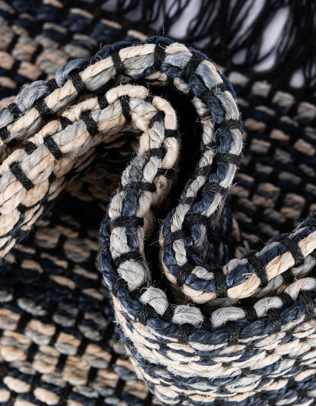Navy Blue and Ivory 9' x 12' Chunky Jute Rectangle Area Rug 100% All Natural Jute Sustainable Eco-Friendly Carpet Mat for Natural Interior Design Homes for Sale at Rug Engine