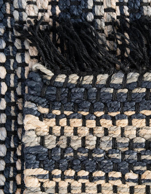 Navy Blue and Ivory 7' 1 x 10' Chunky Jute Rectangle Area Rug 100% All Natural Jute Sustainable Eco-Friendly Carpet Mat for Natural Interior Design Homes for Sale at Rug Engine