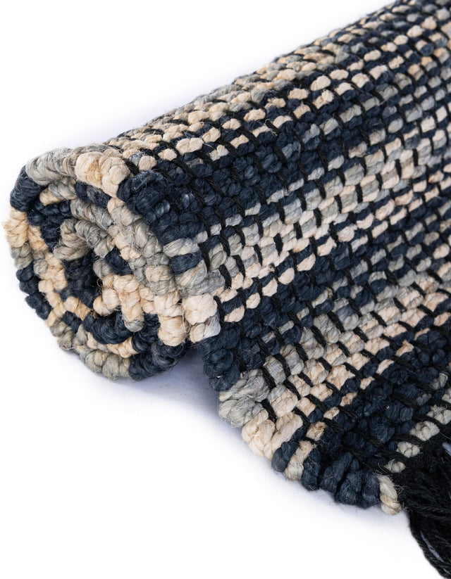 Navy Blue and Ivory 7' 1 x 10' Chunky Jute Rectangle Area Rug 100% All Natural Jute Sustainable Eco-Friendly Carpet Mat for Natural Interior Design Homes for Sale at Rug Engine