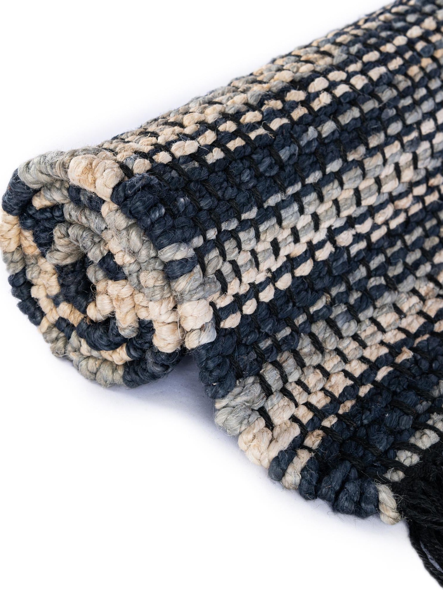 Navy Blue and Ivory 9' x 12' Chunky Jute Rectangle Area Rug 100% All Natural Jute Sustainable Eco-Friendly Carpet Mat for Natural Interior Design Homes for Sale at Rug Engine