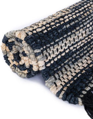 Navy Blue and Ivory 9' x 12' Chunky Jute Rectangle Area Rug 100% All Natural Jute Sustainable Eco-Friendly Carpet Mat for Natural Interior Design Homes for Sale at Rug Engine