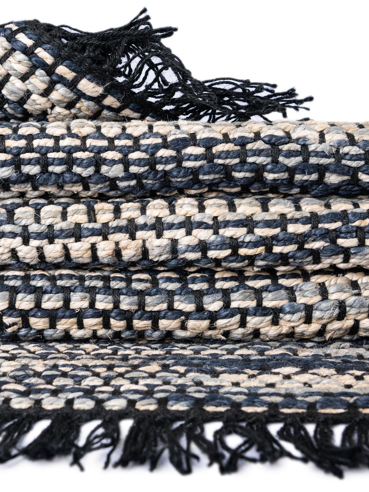 Navy Blue and Ivory 9' x 12' Chunky Jute Rectangle Area Rug 100% All Natural Jute Sustainable Eco-Friendly Carpet Mat for Natural Interior Design Homes for Sale at Rug Engine