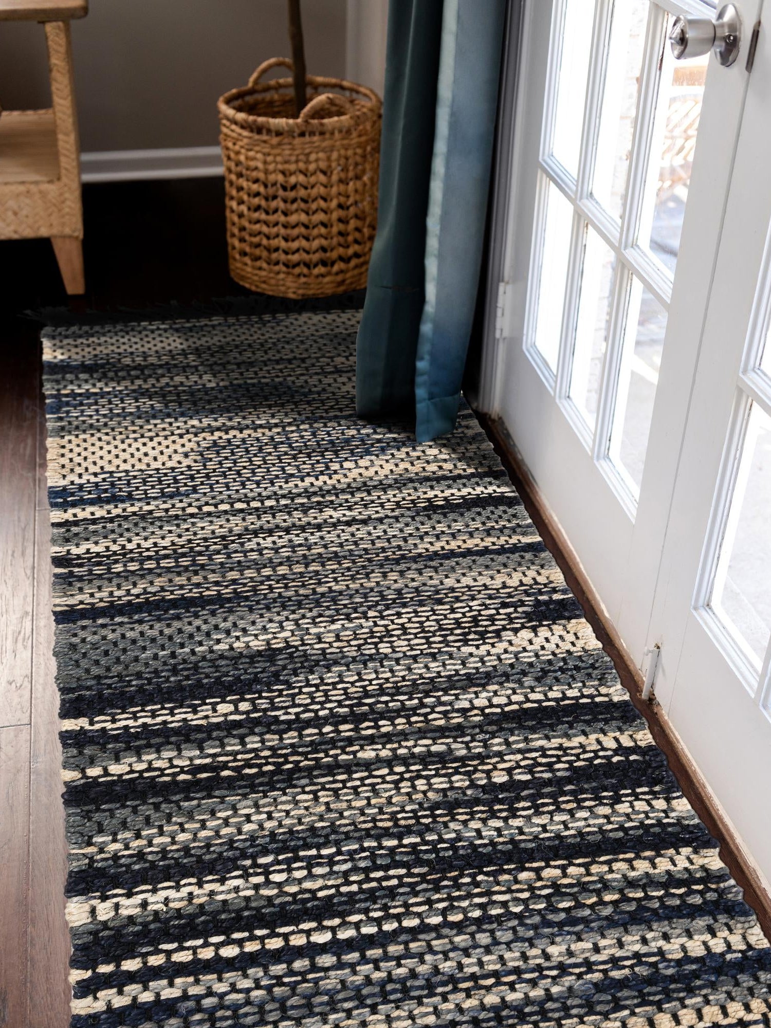 Navy Blue and Ivory 2' 7 x 10' Chunky Jute Runner Area Rug 100% All Natural Jute Sustainable Eco-Friendly Carpet Mat for Natural Interior Design Homes for Sale at Rug Engine