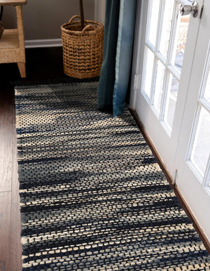Navy Blue and Ivory 2' 7 x 10' Chunky Jute Runner Area Rug 100% All Natural Jute Sustainable Eco-Friendly Carpet Mat for Natural Interior Design Homes for Sale at Rug Engine