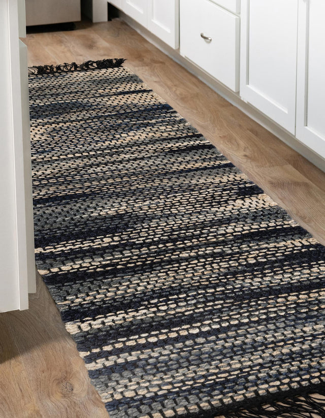 Navy Blue and Ivory 2' x 6' 1 Chunky Jute Runner Area Rug 100% All Natural Jute Sustainable Eco-Friendly Carpet Mat for Natural Interior Design Homes for Sale at Rug Engine