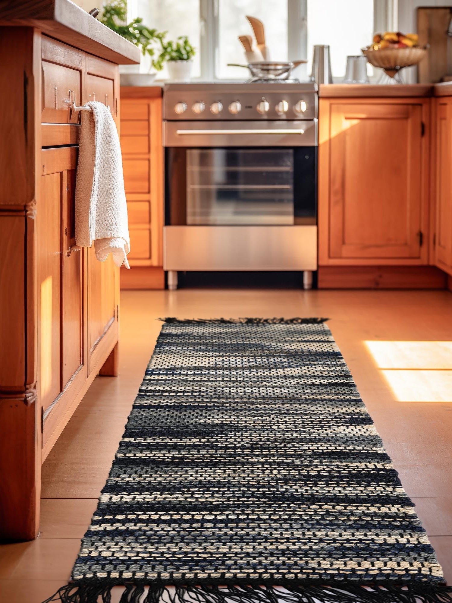 Navy Blue and Ivory 2' x 6' 1 Chunky Jute Runner Area Rug 100% All Natural Jute Sustainable Eco-Friendly Carpet Mat for Natural Interior Design Homes for Sale at Rug Engine