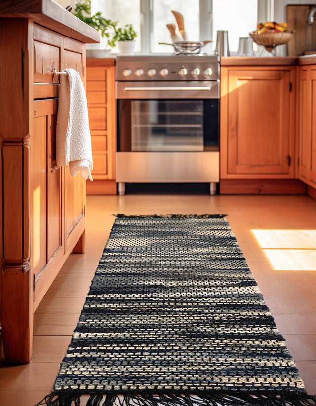 Navy Blue and Ivory 2' x 5' 1 Chunky Jute Runner Area Rug 100% All Natural Jute Sustainable Eco-Friendly Carpet Mat for Natural Interior Design Homes for Sale at Rug Engine