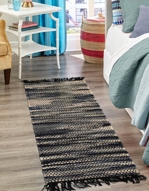 Navy Blue and Ivory 2' x 8' Chunky Jute Runner Area Rug 100% All Natural Jute Sustainable Eco-Friendly Carpet Mat for Natural Interior Design Homes for Sale at Rug Engine