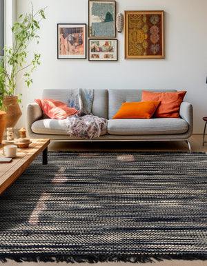 Navy Blue and Ivory 7' 10 x 7' 10 Chunky Jute Square Area Rug 100% All Natural Jute Sustainable Eco-Friendly Carpet Mat for Natural Interior Design Homes for Sale at Rug Engine