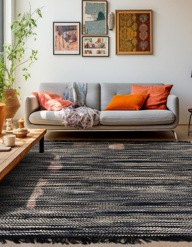 Navy Blue and Ivory 7' 10 x 7' 10 Chunky Jute Square Area Rug 100% All Natural Jute Sustainable Eco-Friendly Carpet Mat for Natural Interior Design Homes for Sale at Rug Engine