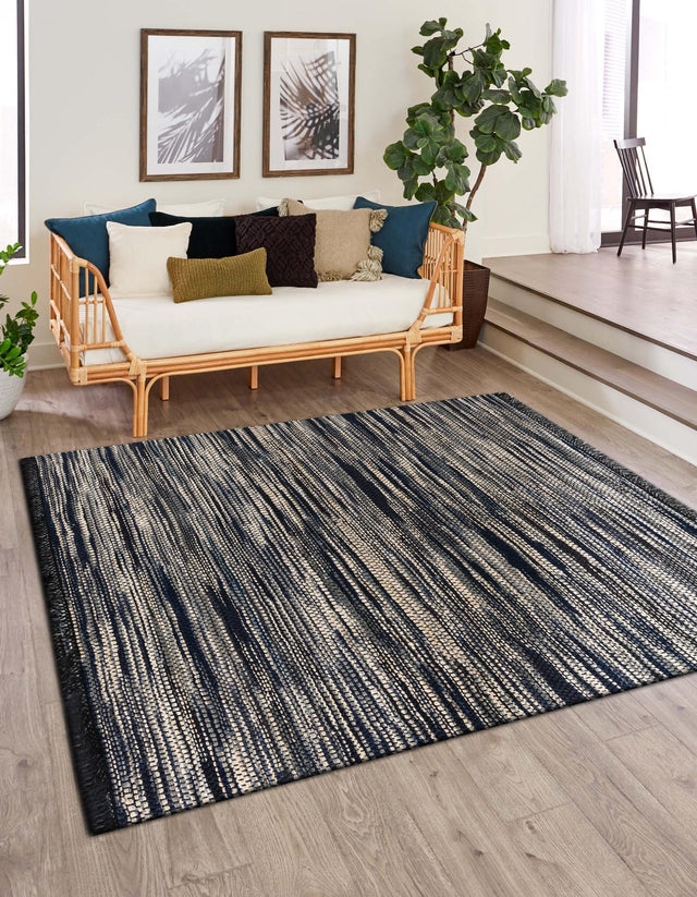 Navy Blue and Ivory 7' 10 x 7' 10 Chunky Jute Square Area Rug 100% All Natural Jute Sustainable Eco-Friendly Carpet Mat for Natural Interior Design Homes for Sale at Rug Engine