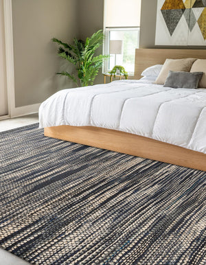 Navy Blue and Ivory 7' 10 x 7' 10 Chunky Jute Square Area Rug 100% All Natural Jute Sustainable Eco-Friendly Carpet Mat for Natural Interior Design Homes for Sale at Rug Engine