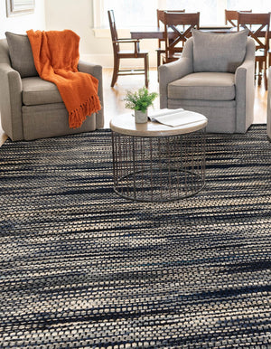 Navy Blue and Ivory 7' 10 x 7' 10 Chunky Jute Square Area Rug 100% All Natural Jute Sustainable Eco-Friendly Carpet Mat for Natural Interior Design Homes for Sale at Rug Engine