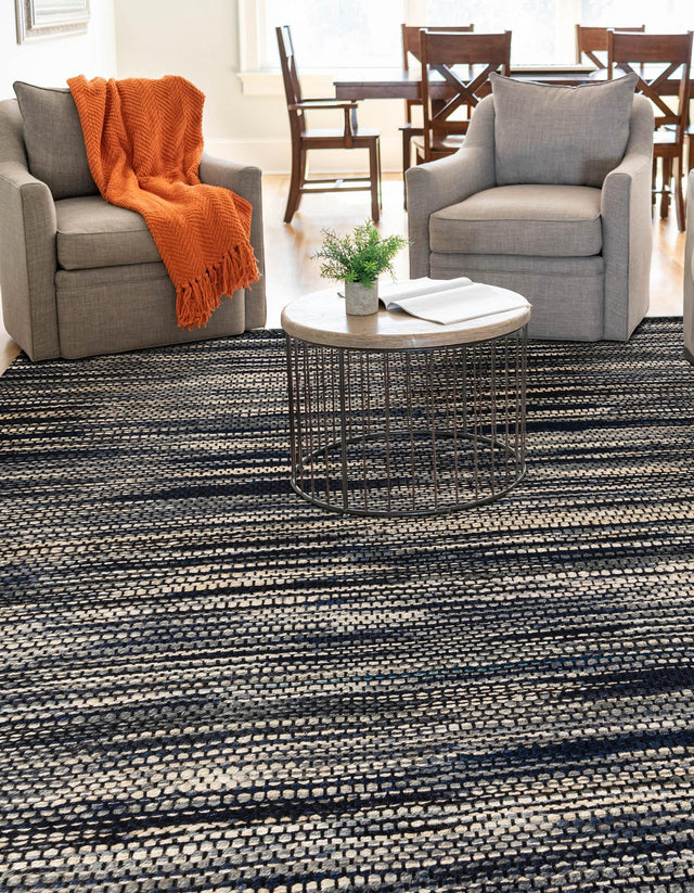 Navy Blue and Ivory 7' 10 x 7' 10 Chunky Jute Square Area Rug 100% All Natural Jute Sustainable Eco-Friendly Carpet Mat for Natural Interior Design Homes for Sale at Rug Engine