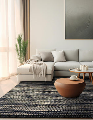 Navy Blue and Ivory 7' 10 x 7' 10 Chunky Jute Square Area Rug 100% All Natural Jute Sustainable Eco-Friendly Carpet Mat for Natural Interior Design Homes for Sale at Rug Engine