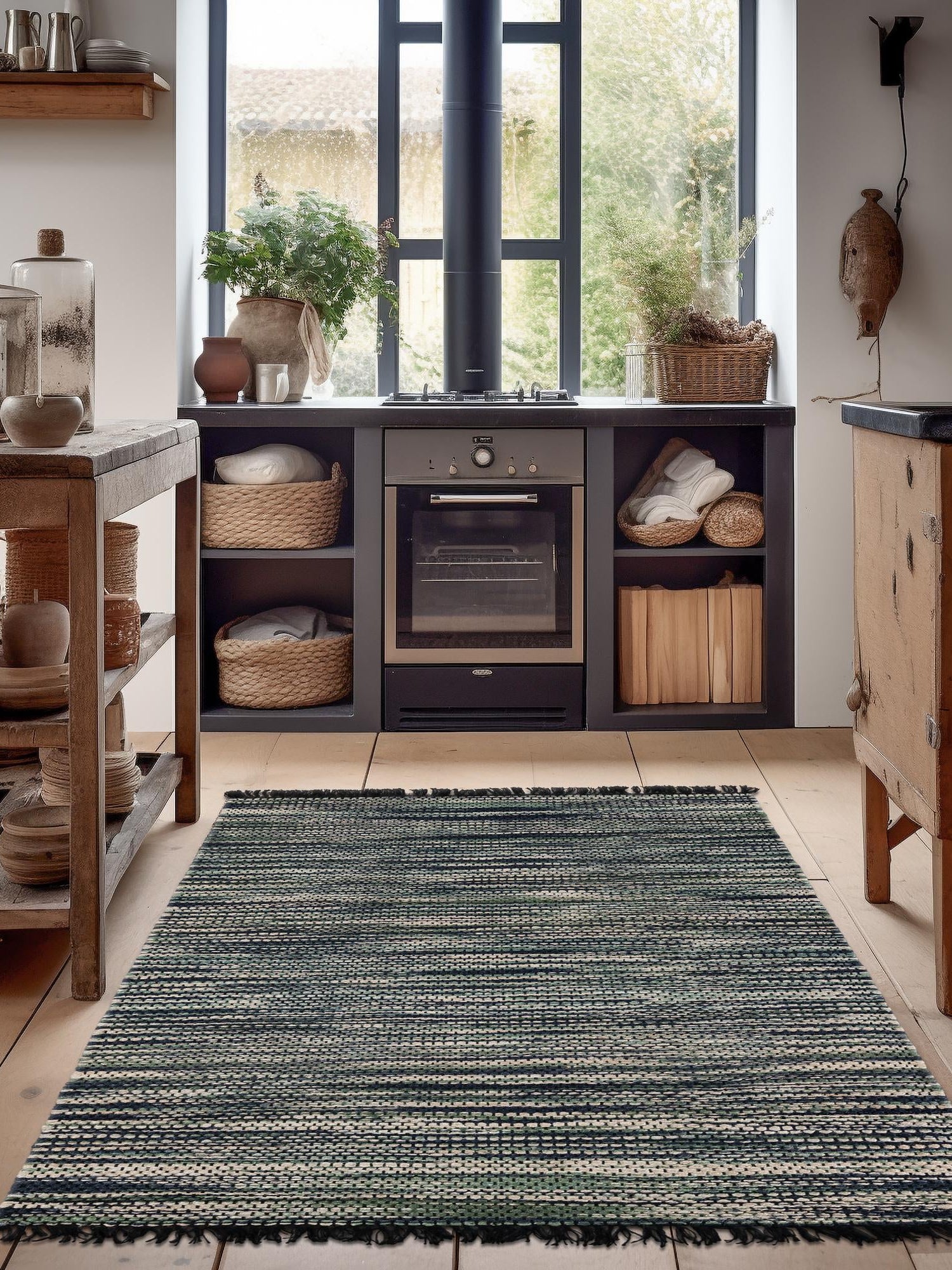 Green and Ivory 4' 1 x 6' 1 Chunky Jute Rectangle Area Rug 100% All Natural Jute Sustainable Eco-Friendly Carpet Mat for Natural Interior Design Homes for Sale at Rug Engine
