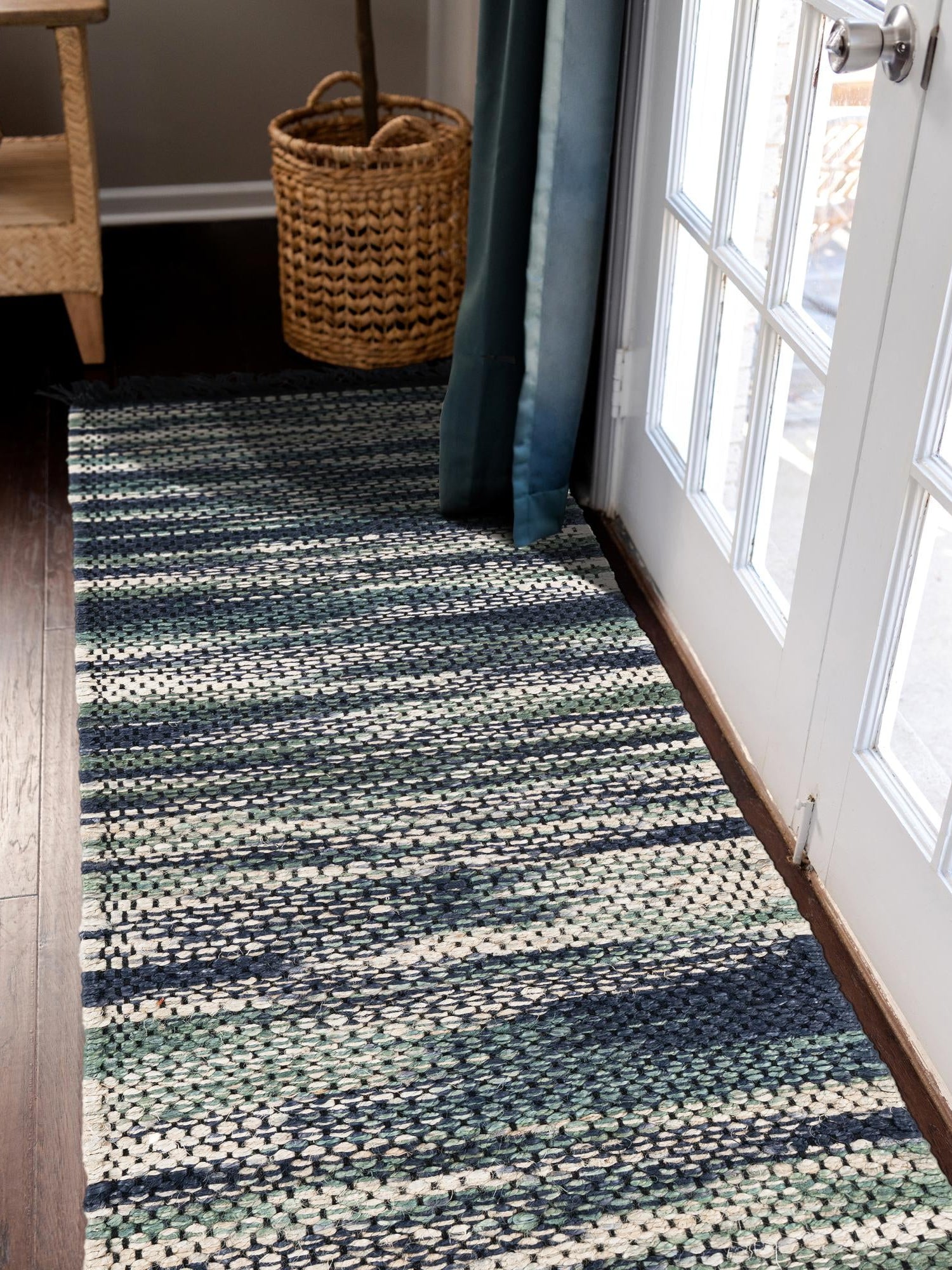 Green and Ivory 2' x 8' Chunky Jute Runner Area Rug 100% All Natural Jute Sustainable Eco-Friendly Carpet Mat for Natural Interior Design Homes for Sale at Rug Engine