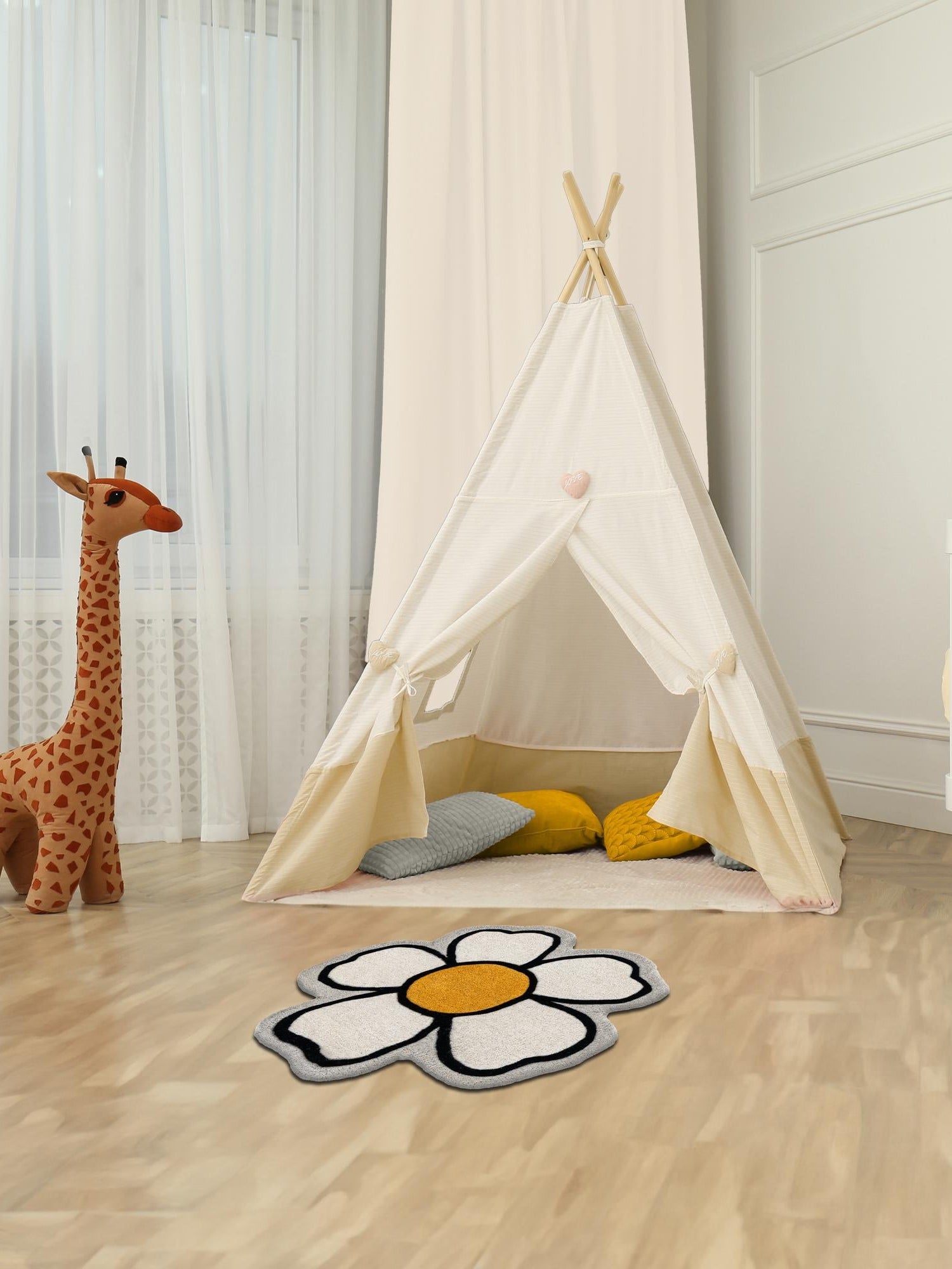 Ivory 6' 1 x 6' 1 Playtime Kids Wool Freeform Area Rug for Baby Nursery, Toddler Playroom, Bedrooms