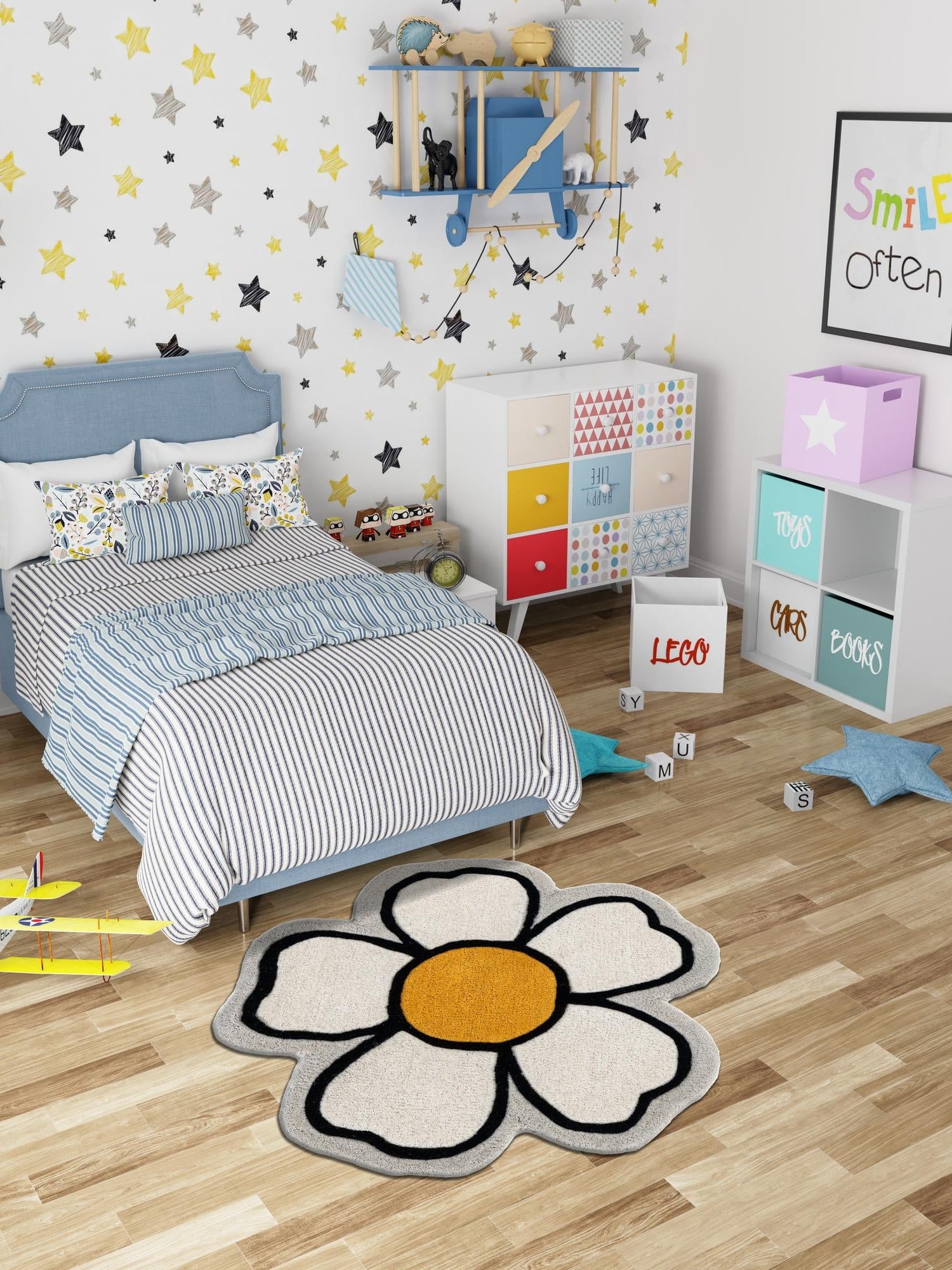 Ivory 6' 11 x 6' 11 Playtime Kids Wool Freeform Area Rug for Baby Nursery, Toddler Playroom, Bedrooms