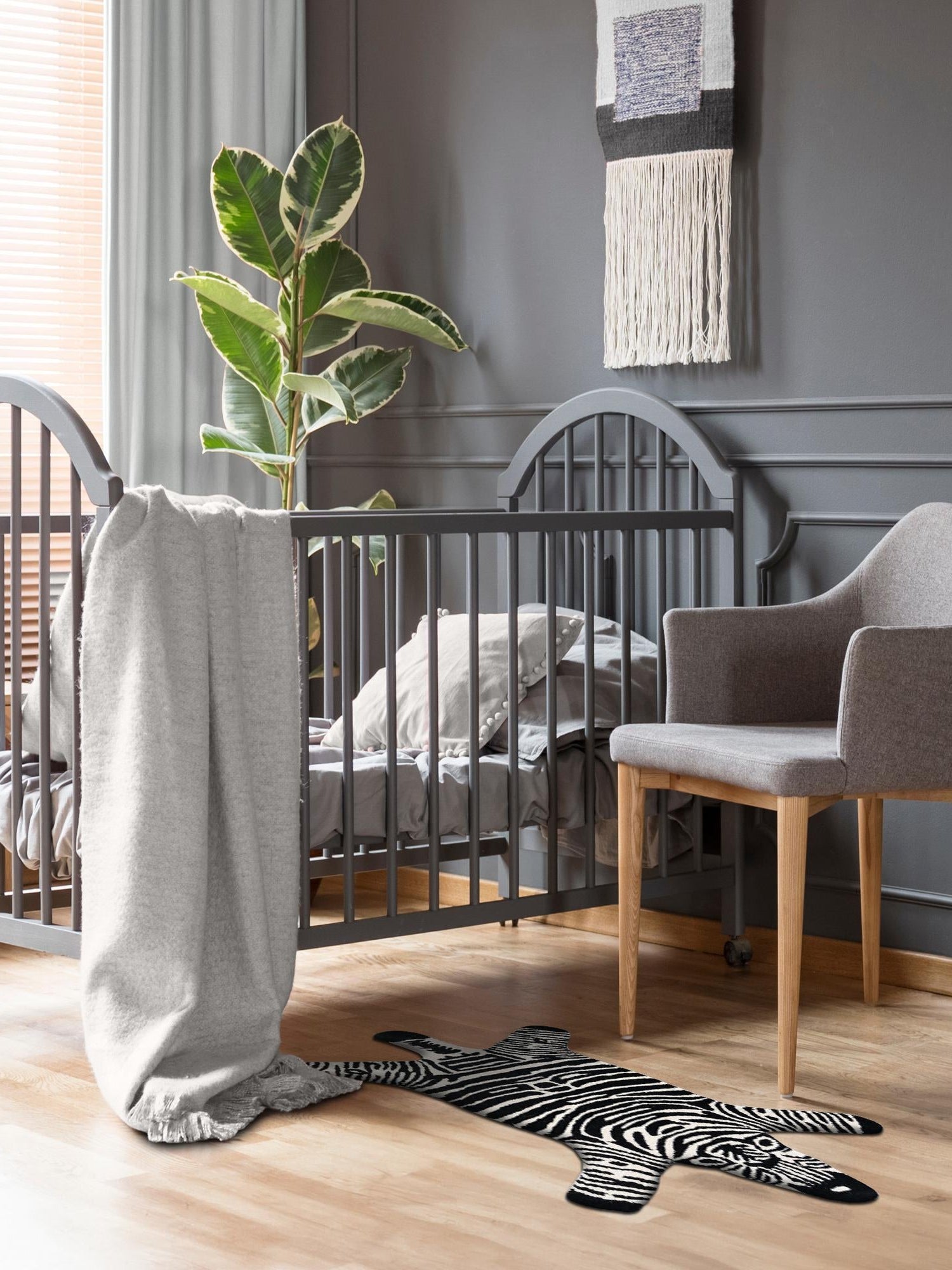 Black and White 4' 1 x 6' 1 Playtime Kids Wool Freeform Area Rug for Baby Nursery, Toddler Playroom, Bedrooms